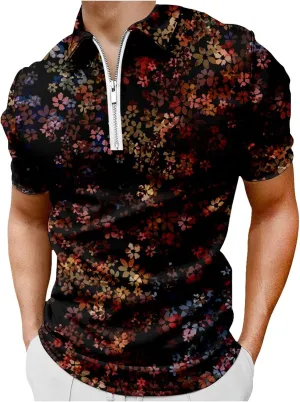 DuDubaby Men's Fashion Polo Shirts Casual Short Sleeve Golf Shirts Color Zipper Cotton Tops Easter Gifts
