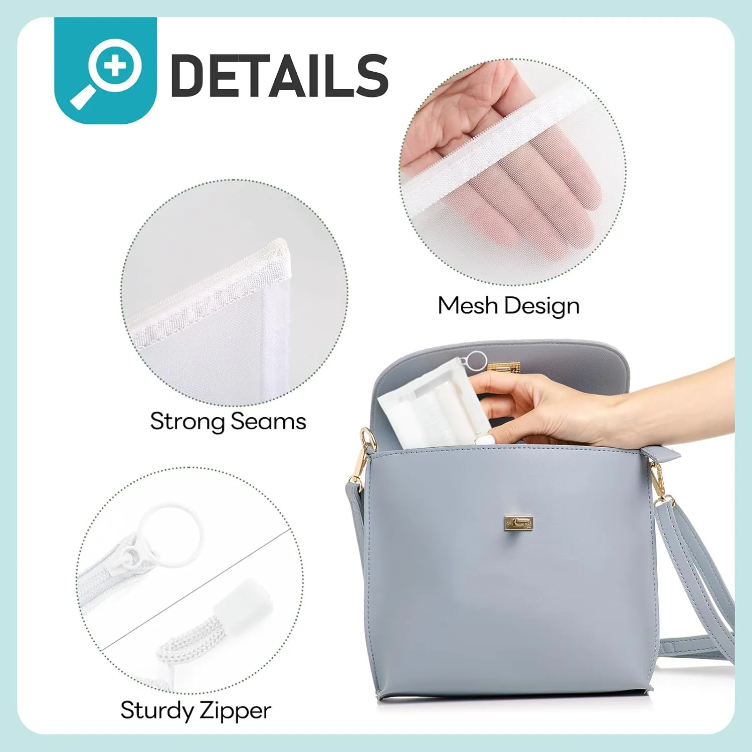 EASYFUN Mesh Zipper Bag Purse Organizer Makeup/Cosmetic Bag Travel Toiletry Bag Coin Pouch Daily Accessories （White）