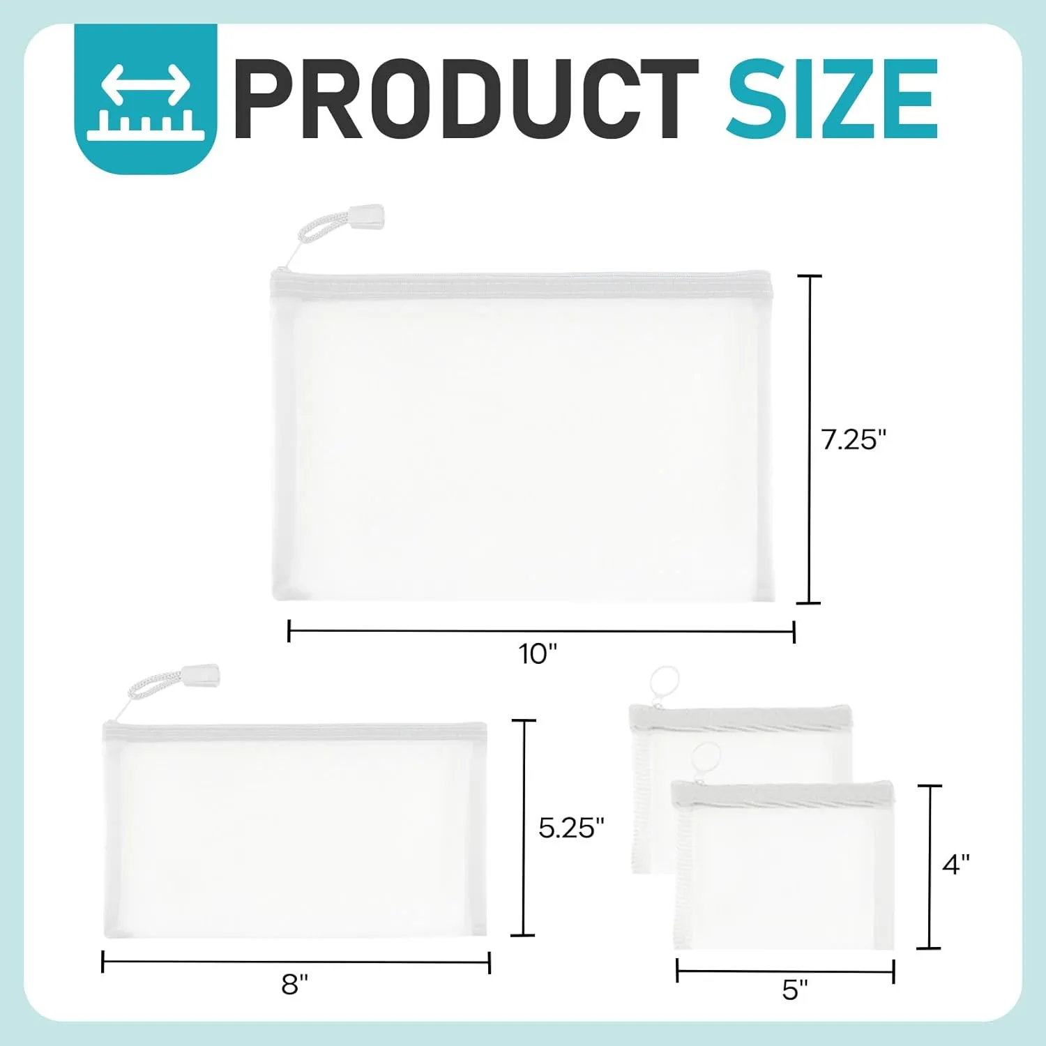 EASYFUN Mesh Zipper Bag Purse Organizer Makeup/Cosmetic Bag Travel Toiletry Bag Coin Pouch Daily Accessories （White）
