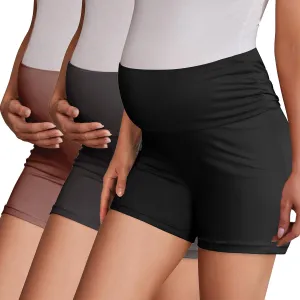 Ekouaer 3 Pack Women's Maternity Shorts Stretchy Workout Pregnancy Shorts Comfy Lounge Pajama Sleepwear S-XXL