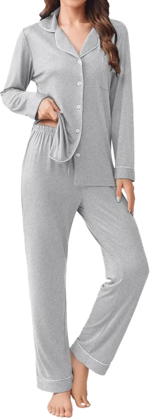 Ekouaer Womens Pajamas Set 2 Piece Button Down Pjs Soft Long Sleeve Top and Pants Sleepwear Set Lounge Sets