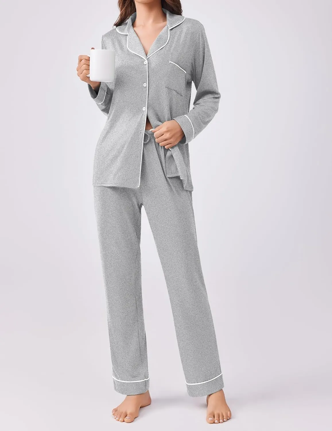 Ekouaer Womens Pajamas Set 2 Piece Button Down Pjs Soft Long Sleeve Top and Pants Sleepwear Set Lounge Sets