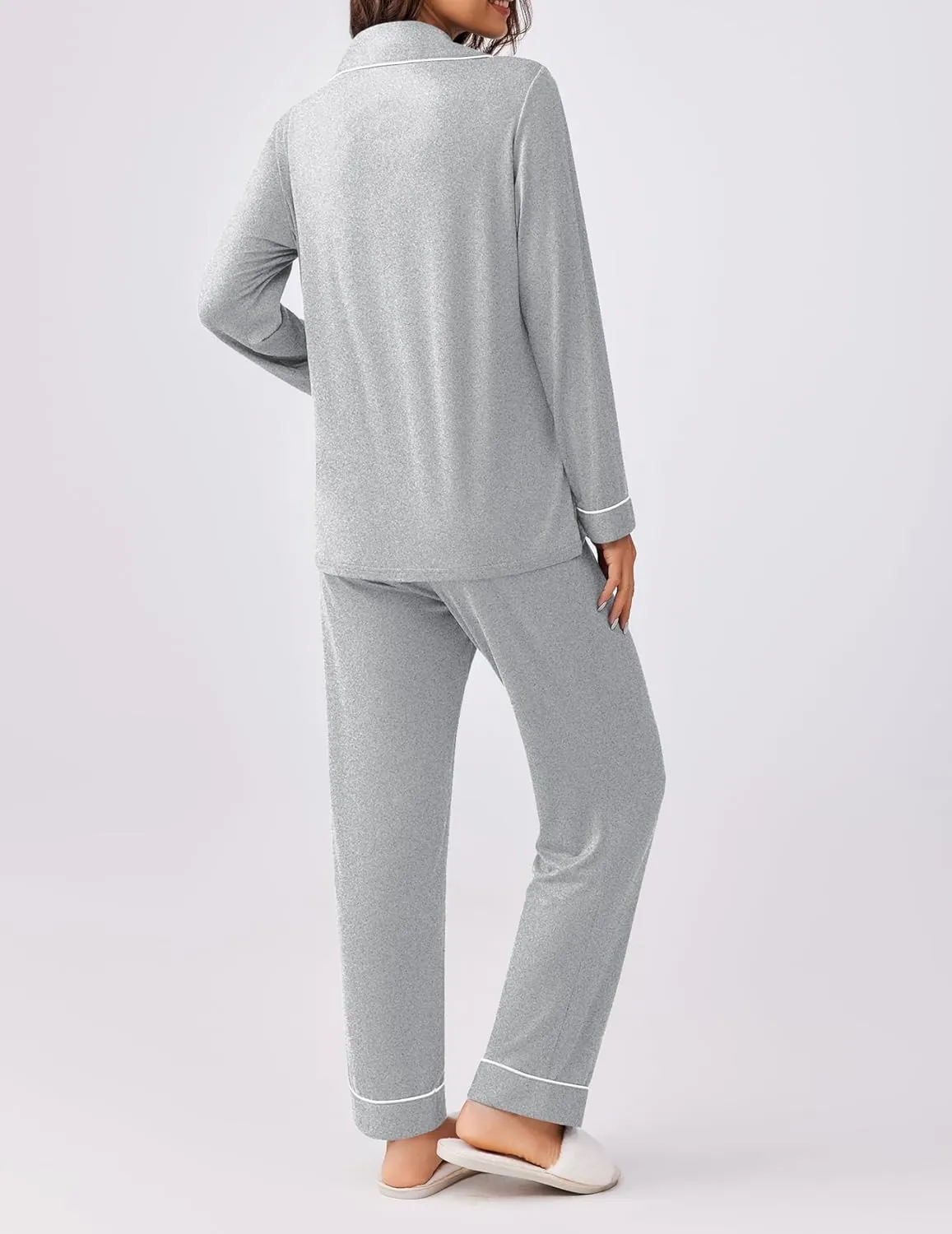 Ekouaer Womens Pajamas Set 2 Piece Button Down Pjs Soft Long Sleeve Top and Pants Sleepwear Set Lounge Sets