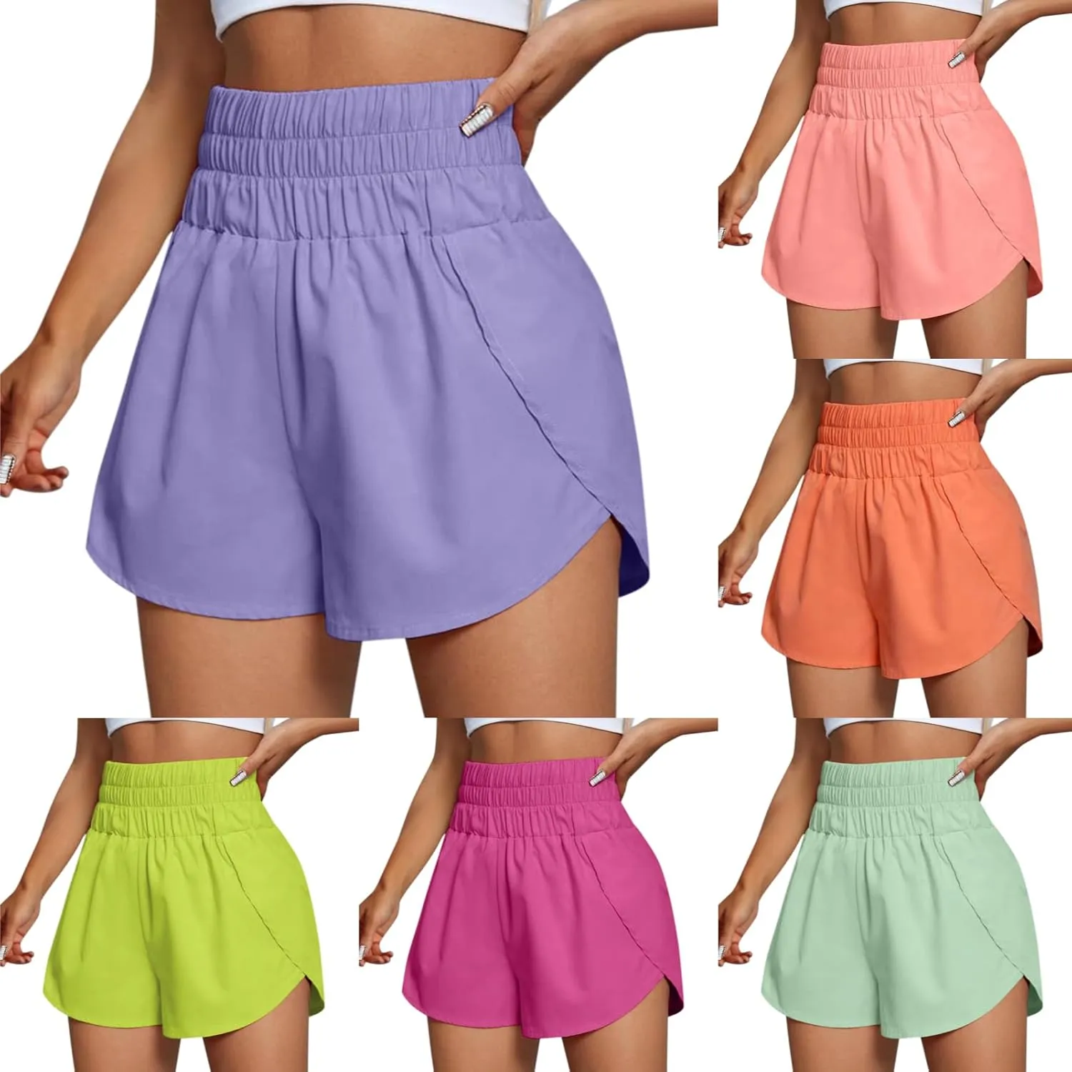 Elastic High Waisted Dolphin Athletic Running Shorts for Women 3" High Split Comfy Liner for Gym Workout