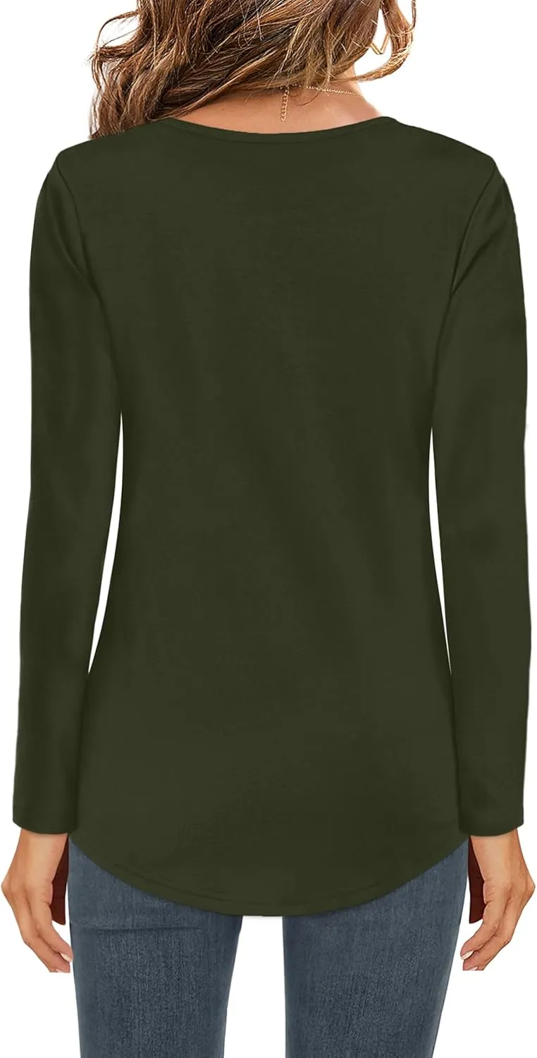 Elesomo Womens T Shirts V Neck Summer Short/Long Sleeve Cotton Tops Tees