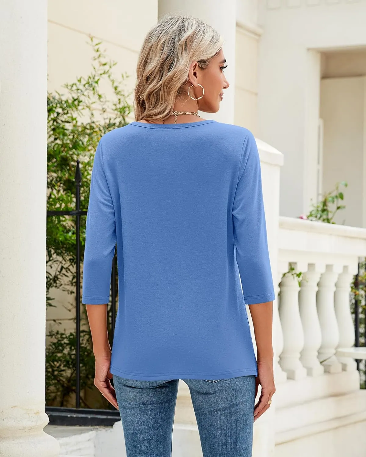 Ficerd 3 Pack 3/4 Sleeve Tops for Women Round Neck Dressy Basics Tees Casual Trendy Loose Fit T Shirts
