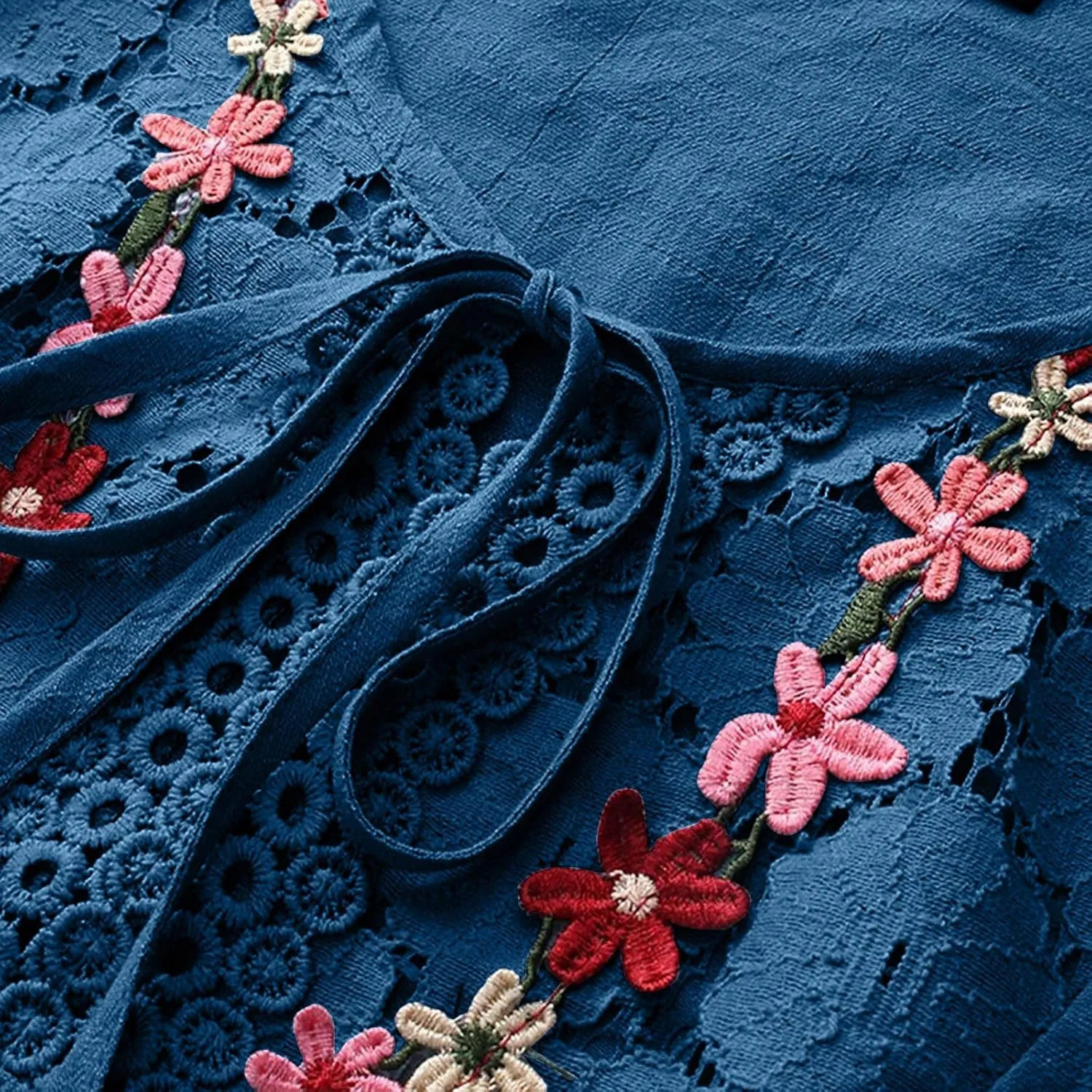 Finelylove Womens Cotton Linen Embroidered Tops Loose Fit 3/4 Sleeve Boho Peasant Blouse Lace Shirts Summer Clothes 2025