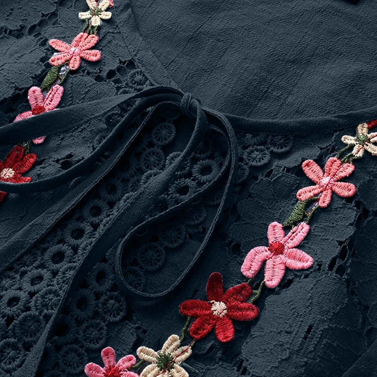 Finelylove Womens Cotton Linen Embroidered Tops Loose Fit 3/4 Sleeve Boho Peasant Blouse Lace Shirts Summer Clothes 2025