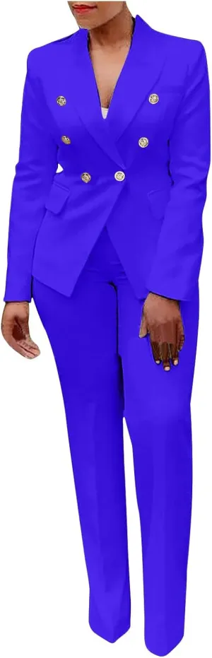 Firzero Pant Suits for Women Dressy Plus Size 2 Piece Blazer Sets Fall Button Blazer and Casual Wide Leg Pants Jacket Outfits