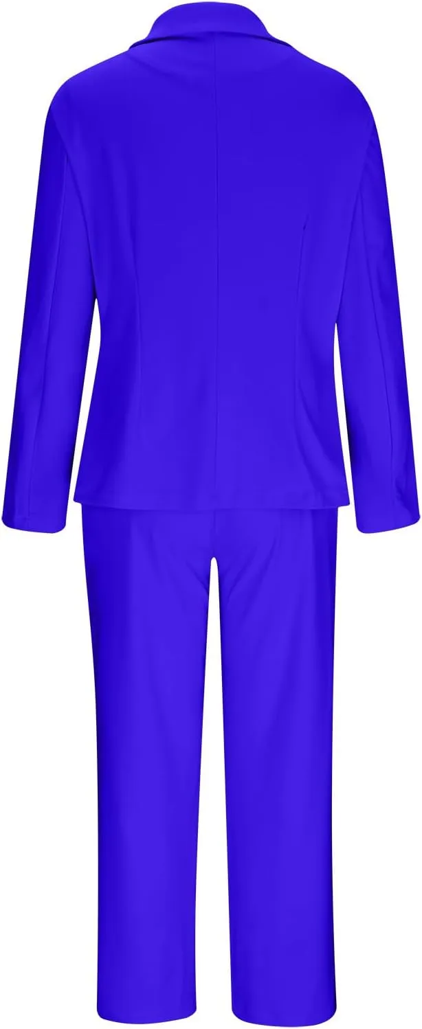 Firzero Pant Suits for Women Dressy Plus Size 2 Piece Blazer Sets Fall Button Blazer and Casual Wide Leg Pants Jacket Outfits