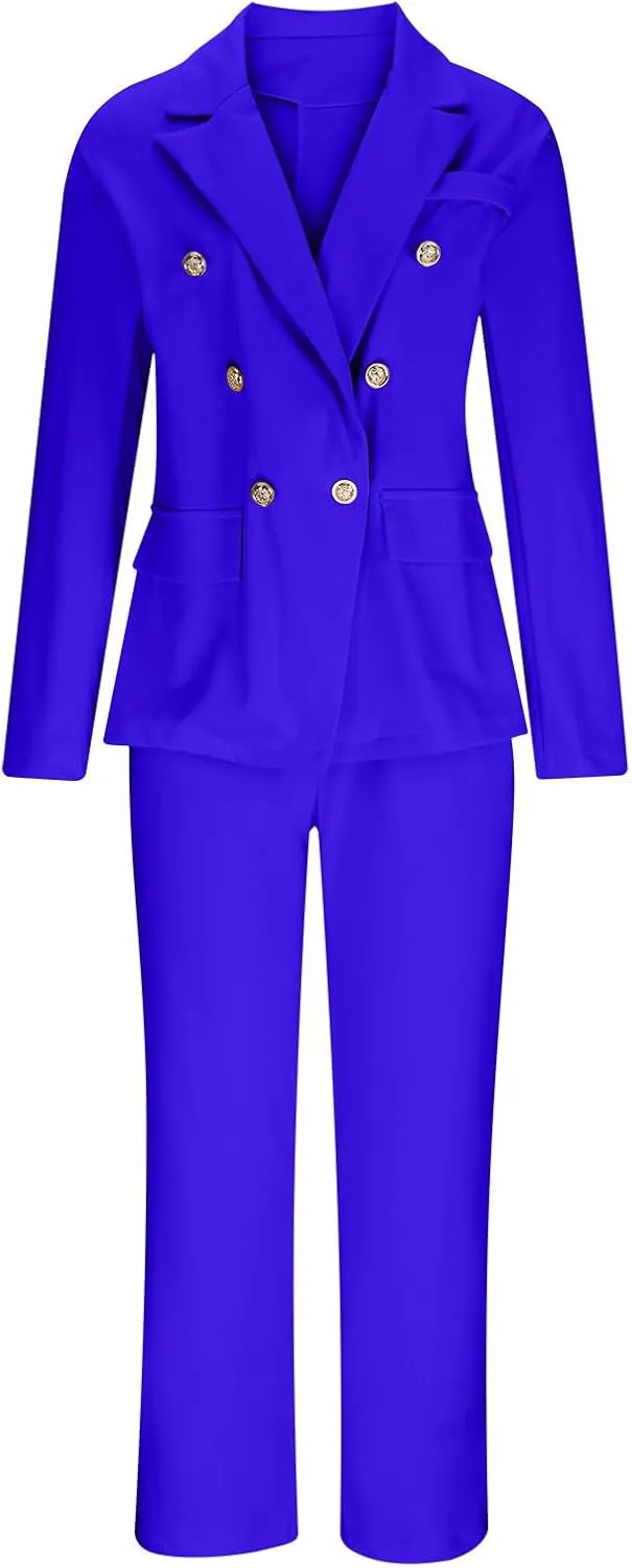 Firzero Pant Suits for Women Dressy Plus Size 2 Piece Blazer Sets Fall Button Blazer and Casual Wide Leg Pants Jacket Outfits