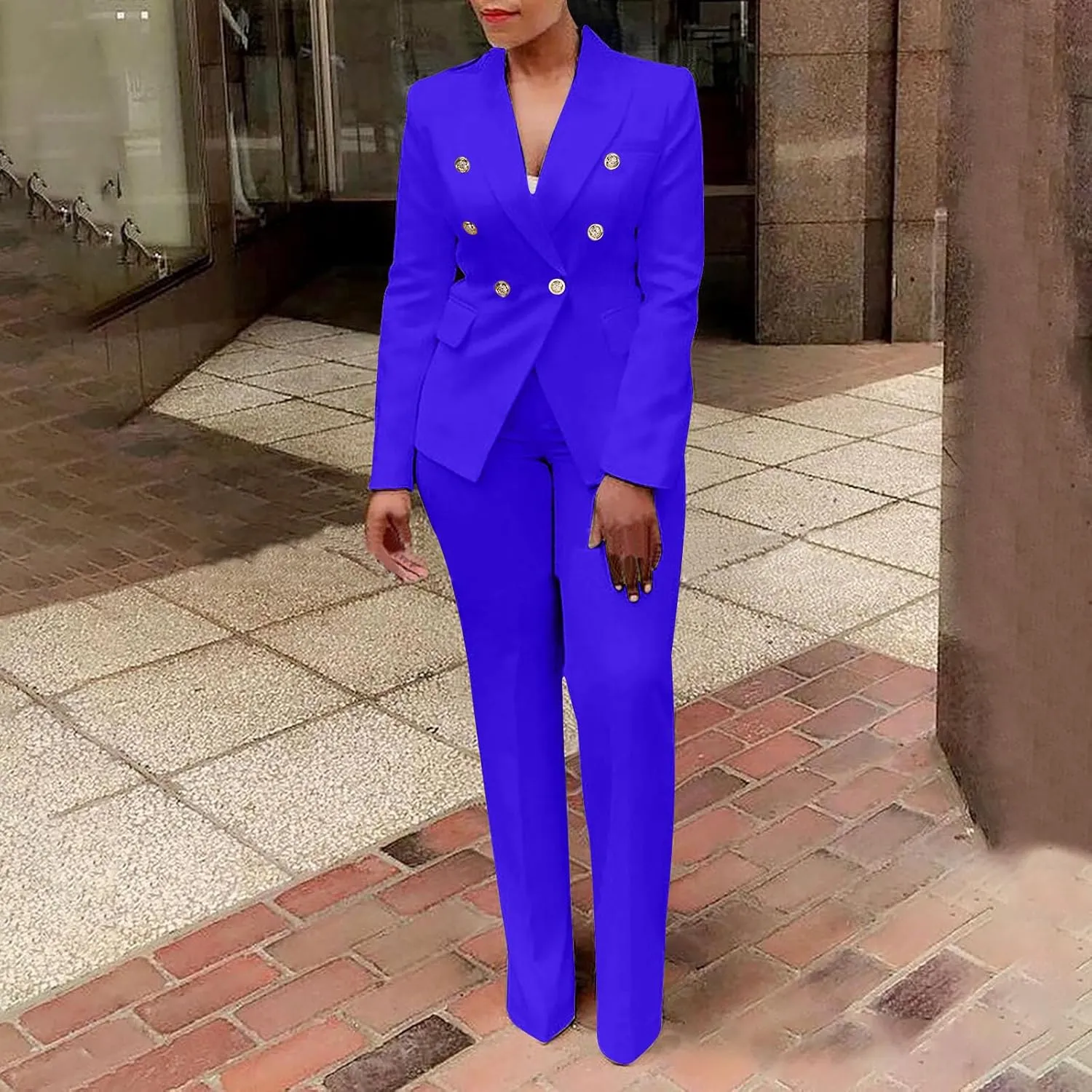 Firzero Pant Suits for Women Dressy Plus Size 2 Piece Blazer Sets Fall Button Blazer and Casual Wide Leg Pants Jacket Outfits