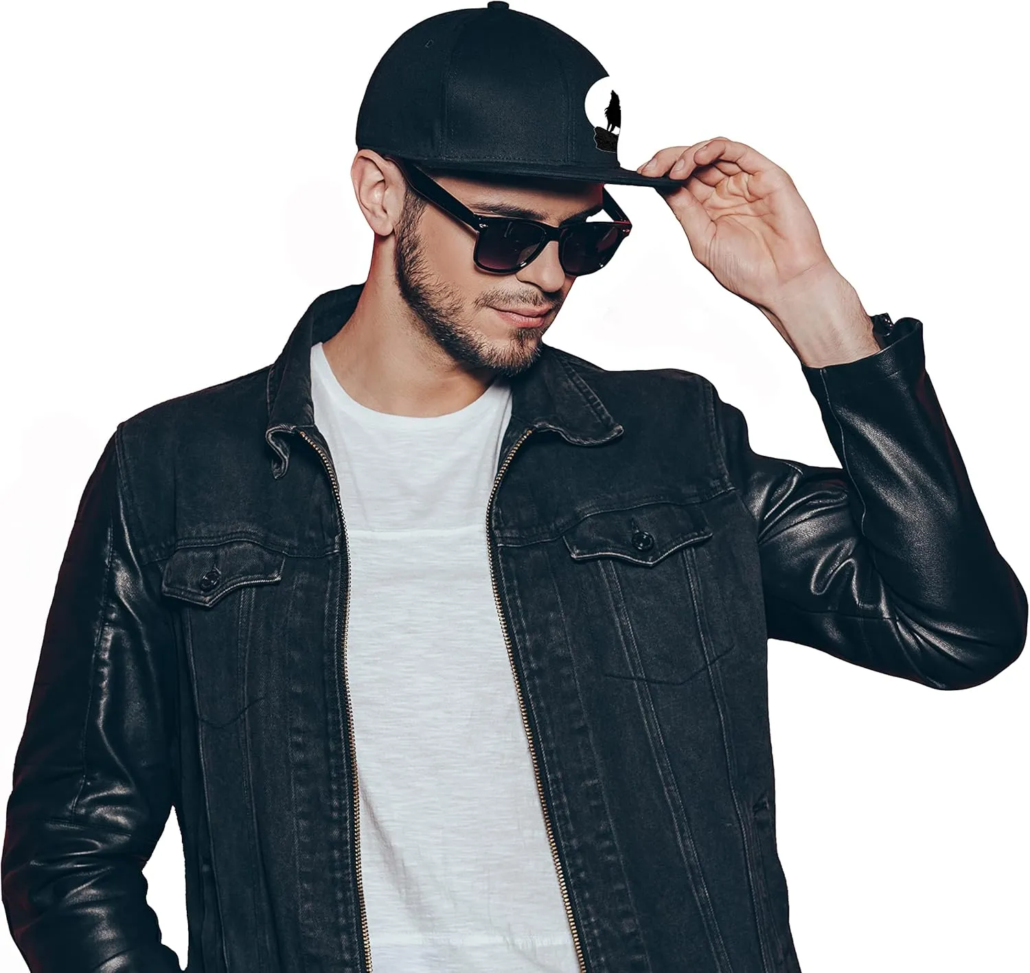 Flat Bill Brim Hat for Men Snap Backpack Men Snapback Hats Trucker Hats Adjustable Men's Baseball Caps Black