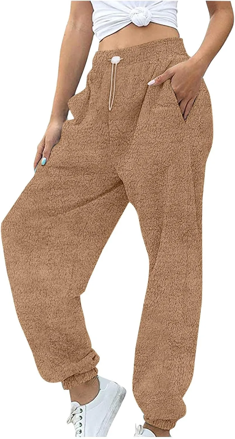 Fleece Sherpa Pajama Pants for Women 2024 Casual Fuzzy Warm Sweatpants Comfy Fluffy Lounge Sleepwear with Pockets