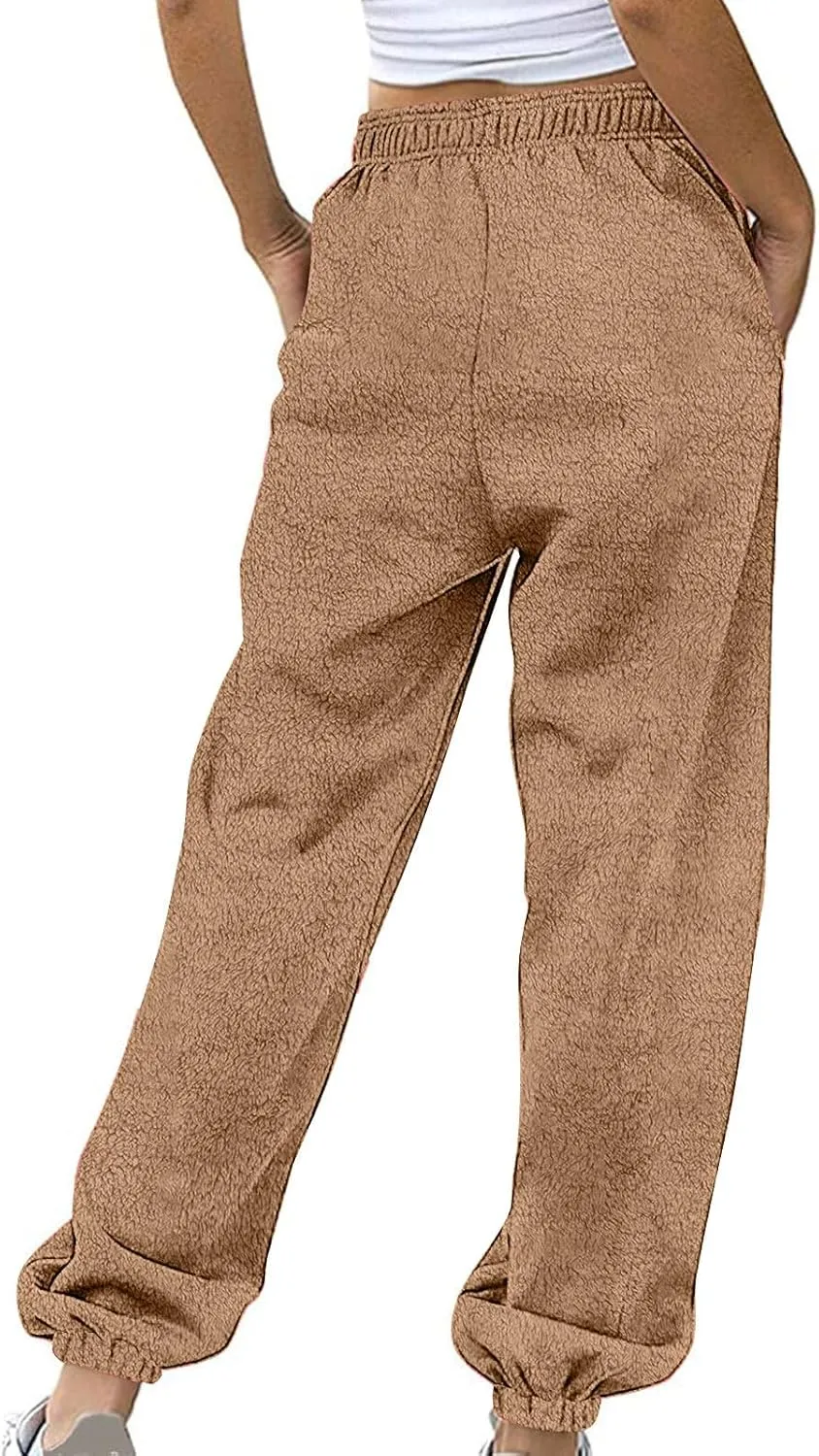 Fleece Sherpa Pajama Pants for Women 2024 Casual Fuzzy Warm Sweatpants Comfy Fluffy Lounge Sleepwear with Pockets
