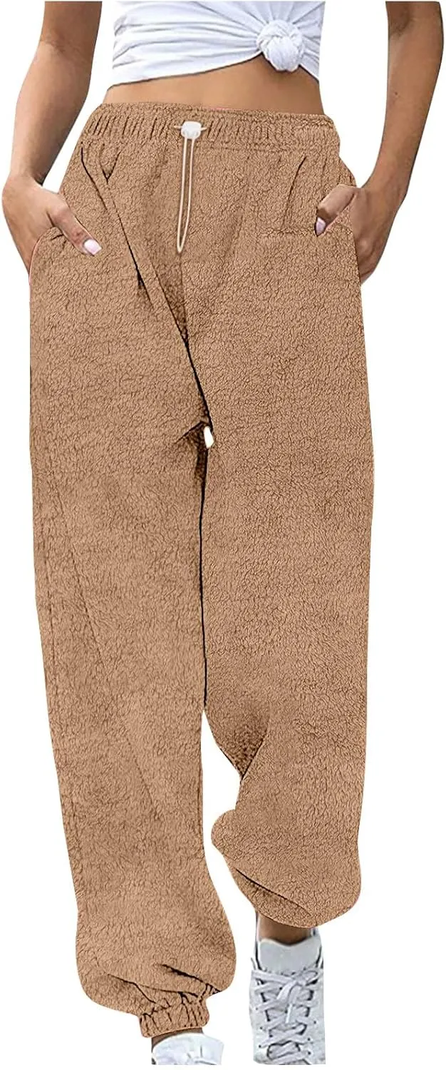 Fleece Sherpa Pajama Pants for Women 2024 Casual Fuzzy Warm Sweatpants Comfy Fluffy Lounge Sleepwear with Pockets