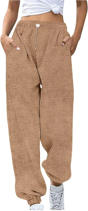 Fleece Sherpa Pajama Pants for Women 2024 Casual Fuzzy Warm Sweatpants Comfy Fluffy Lounge Sleepwear with Pockets