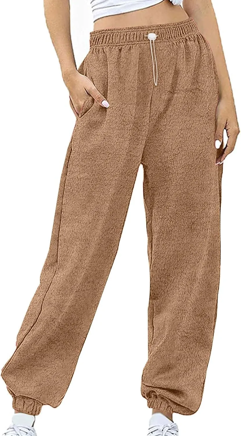 Fleece Sherpa Pajama Pants for Women 2024 Casual Fuzzy Warm Sweatpants Comfy Fluffy Lounge Sleepwear with Pockets