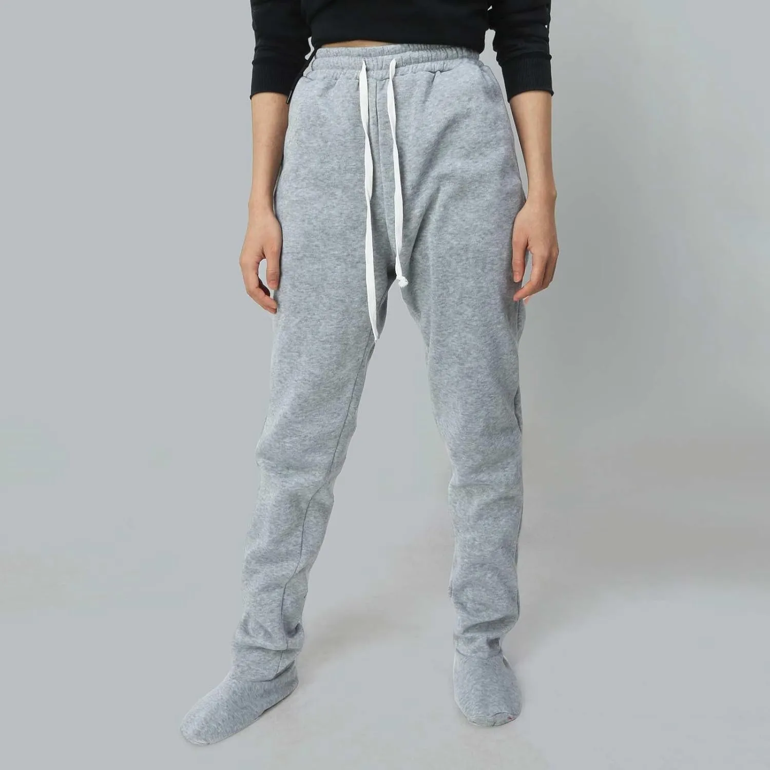 Footed Pajamas for Women 2024 Casual Loose Elastic Waist Fleece Sweatpants Winter Soft Comfy Warm Sleepwear Trousers