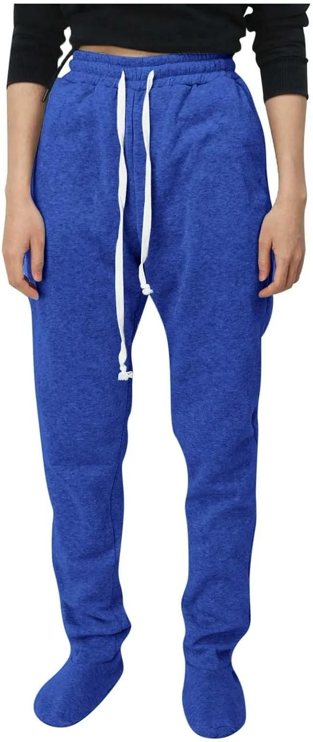 Footed Pajamas for Women 2024 Casual Loose Elastic Waist Fleece Sweatpants Winter Soft Comfy Warm Sleepwear Trousers