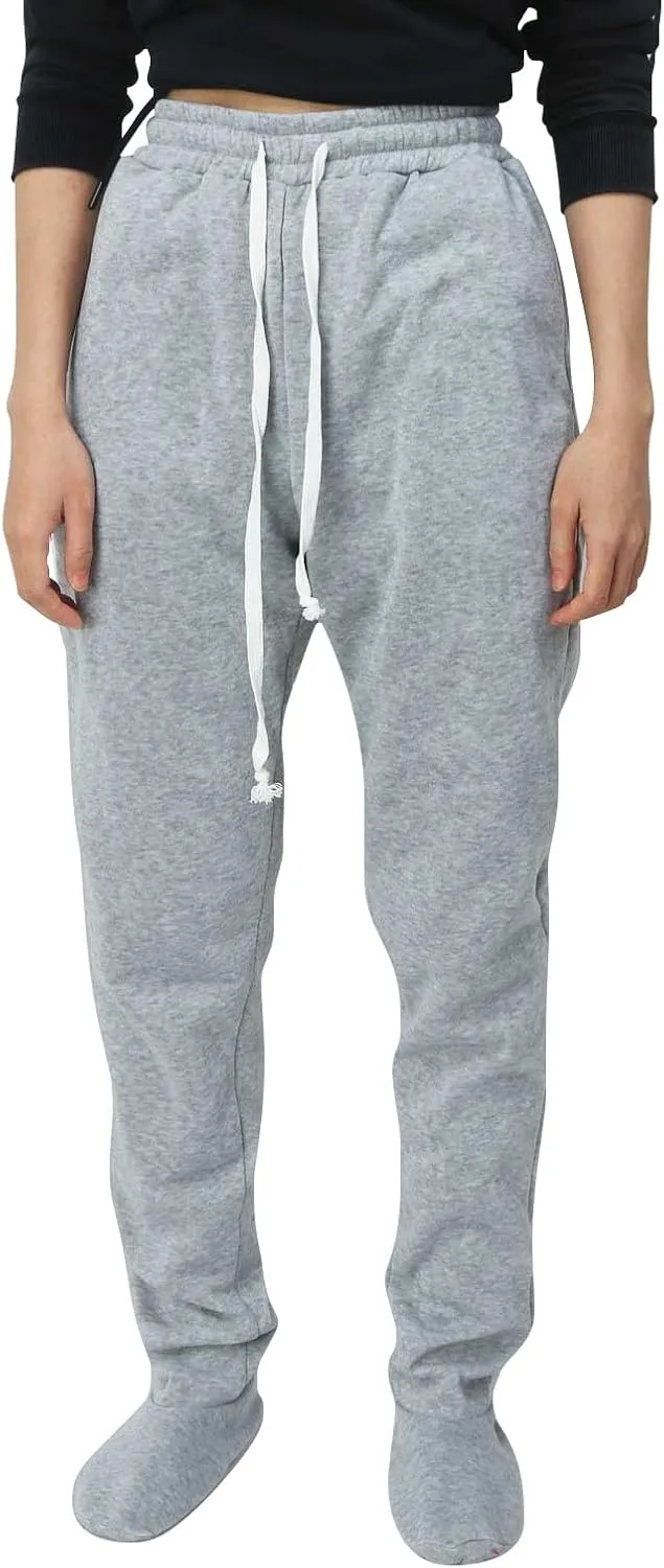 Footed Pajamas for Women 2024 Casual Loose Elastic Waist Fleece Sweatpants Winter Soft Comfy Warm Sleepwear Trousers