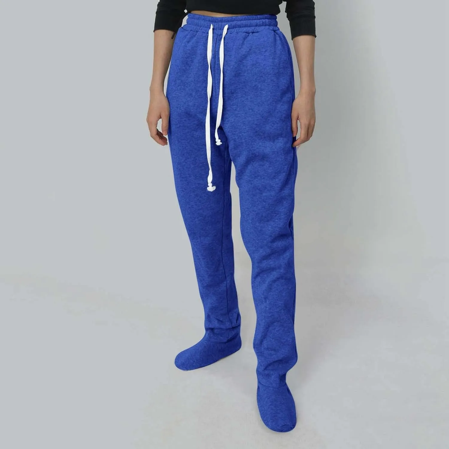 Footed Pajamas for Women 2024 Casual Loose Elastic Waist Fleece Sweatpants Winter Soft Comfy Warm Sleepwear Trousers
