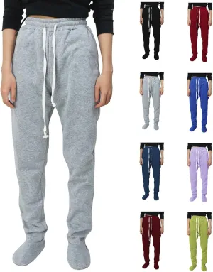 Footed Pajamas for Women 2024 Casual Loose Elastic Waist Fleece Sweatpants Winter Soft Comfy Warm Sleepwear Trousers