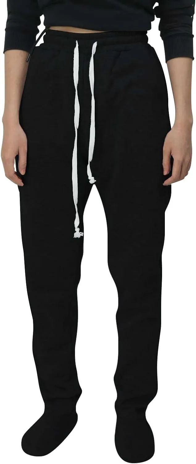 Footed Pajamas for Women 2024 Casual Loose Elastic Waist Fleece Sweatpants Winter Soft Comfy Warm Sleepwear Trousers