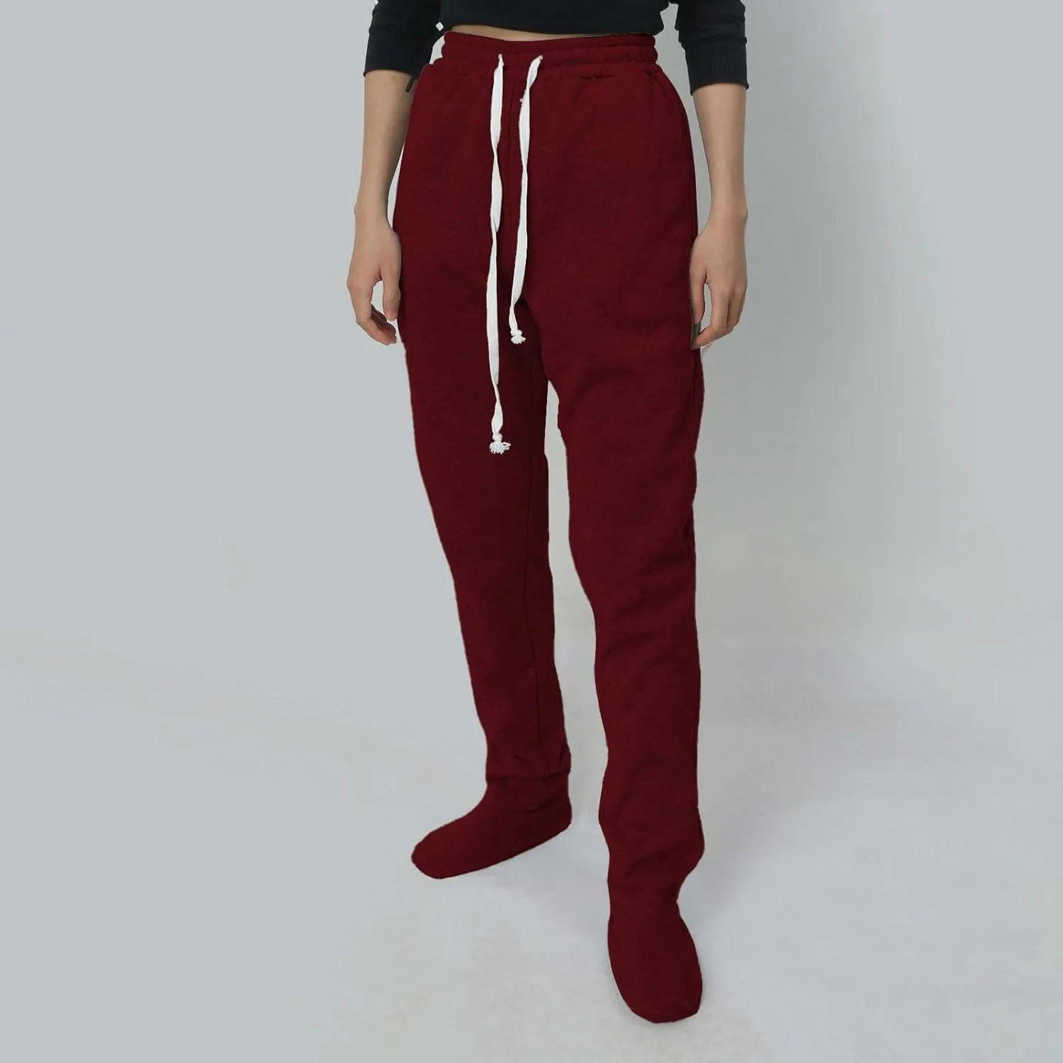 Footed Pajamas for Women 2024 Casual Loose Elastic Waist Fleece Sweatpants Winter Soft Comfy Warm Sleepwear Trousers