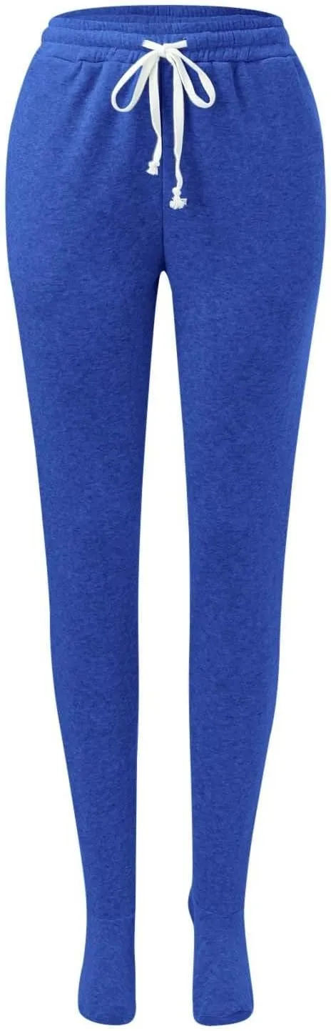 Footed Pajamas for Women 2024 Casual Loose Elastic Waist Fleece Sweatpants Winter Soft Comfy Warm Sleepwear Trousers