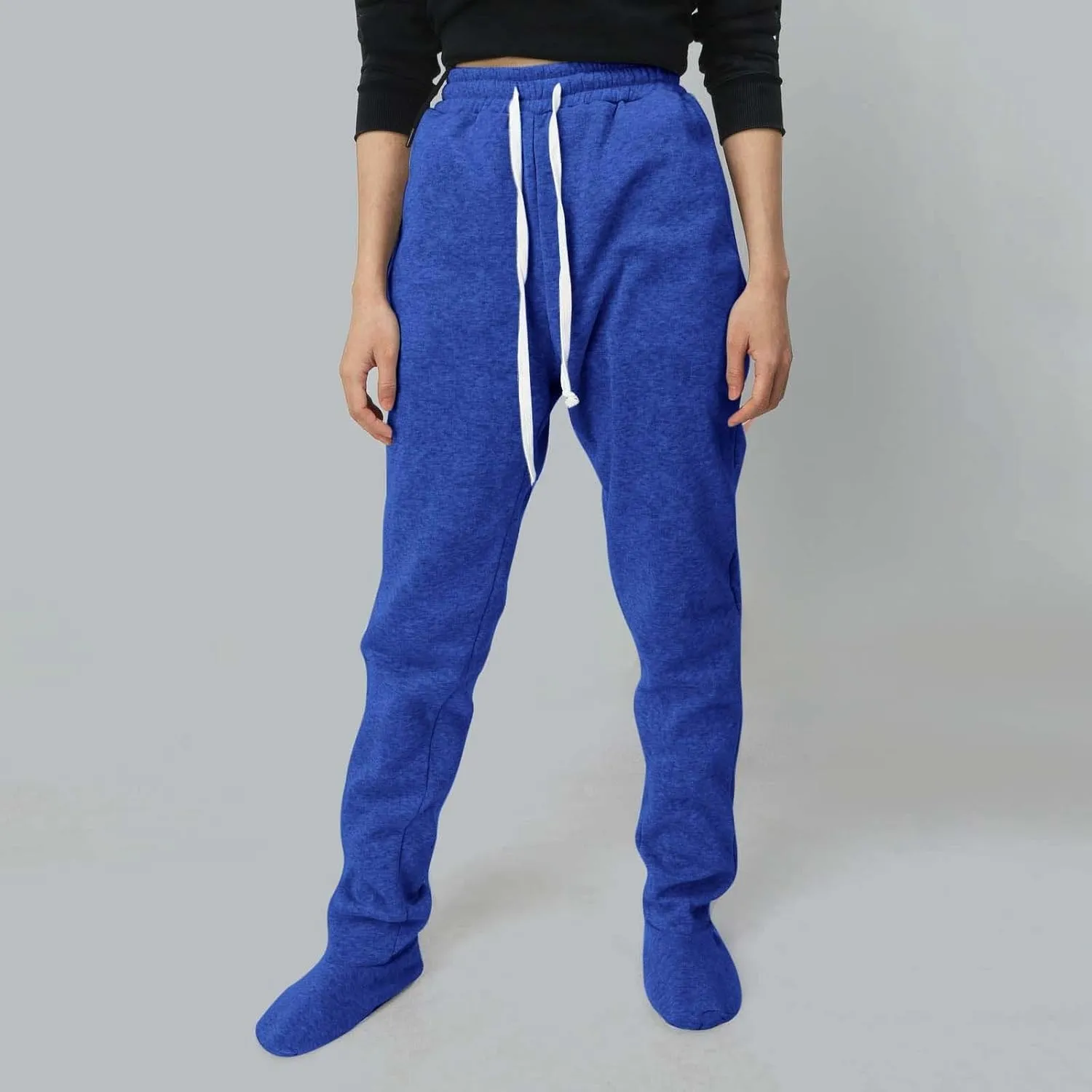 Footed Pajamas for Women 2024 Casual Loose Elastic Waist Fleece Sweatpants Winter Soft Comfy Warm Sleepwear Trousers