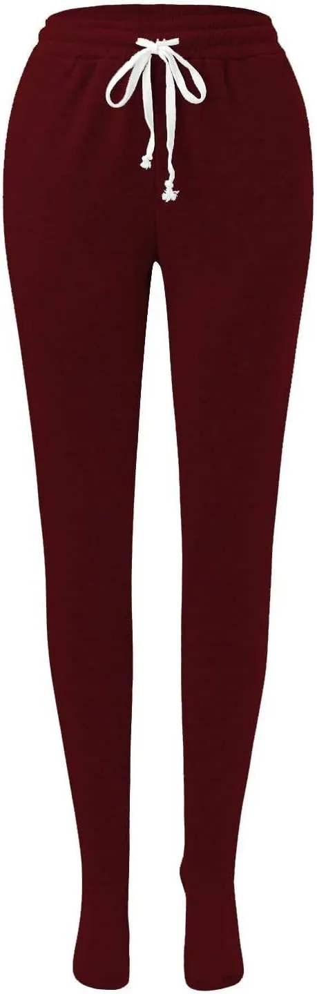 Footed Pajamas for Women 2024 Casual Loose Elastic Waist Fleece Sweatpants Winter Soft Comfy Warm Sleepwear Trousers