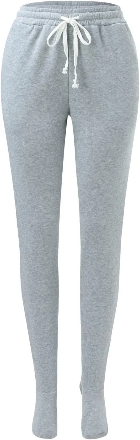 Footed Pajamas for Women 2024 Casual Loose Elastic Waist Fleece Sweatpants Winter Soft Comfy Warm Sleepwear Trousers