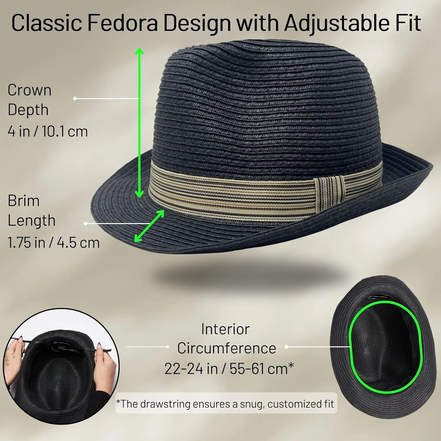 Funky Junque Straw Fedora Hat Beach Summer Short Brim Packable Sun Trilby Unisex UPF 50 