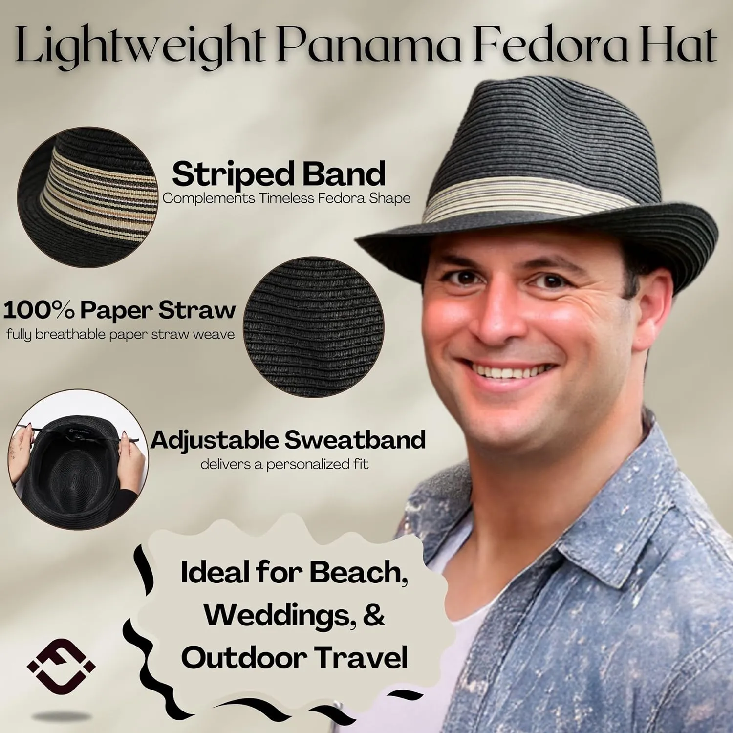 Funky Junque Straw Fedora Hat Beach Summer Short Brim Packable Sun Trilby Unisex UPF 50 