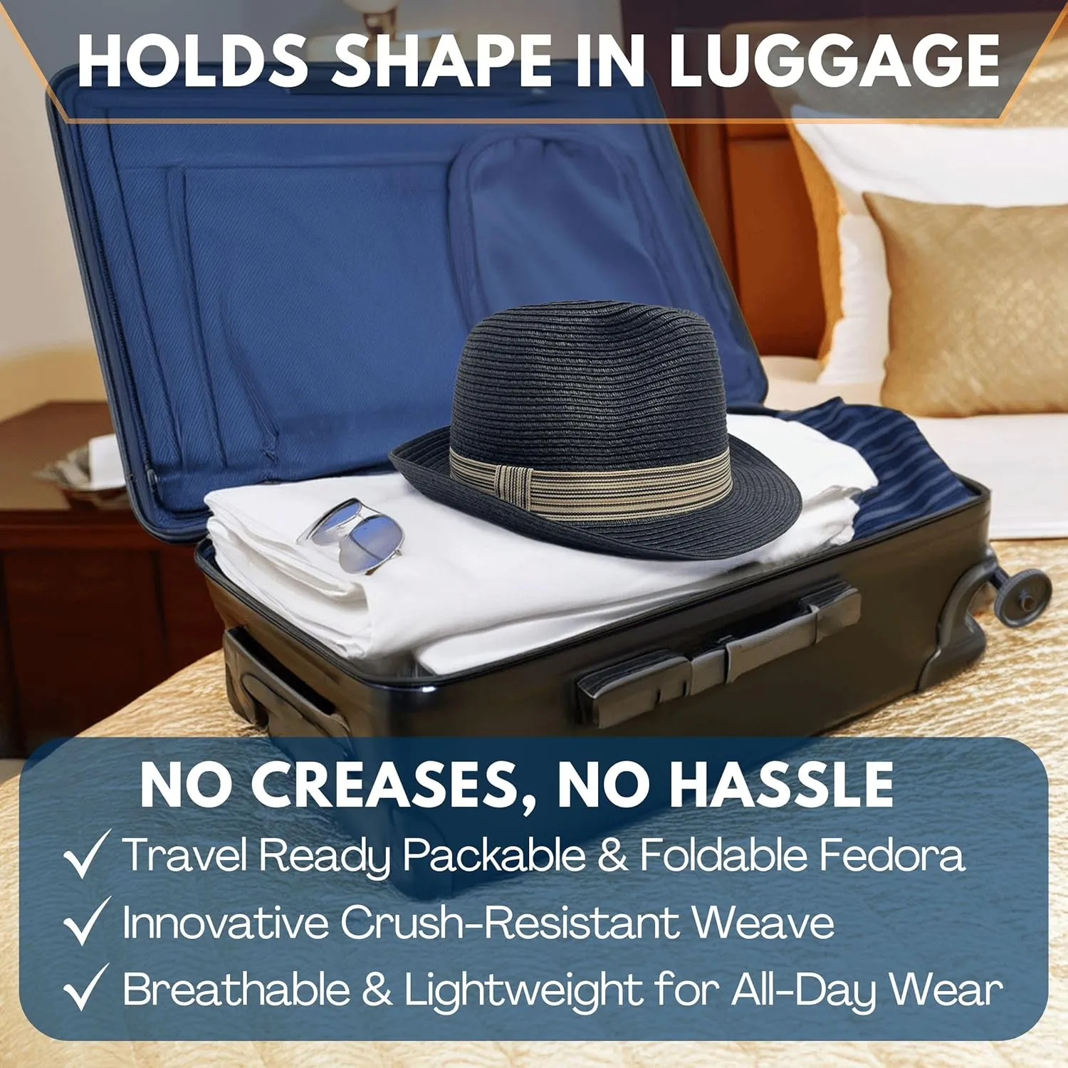 Funky Junque Straw Fedora Hat Beach Summer Short Brim Packable Sun Trilby Unisex UPF 50 