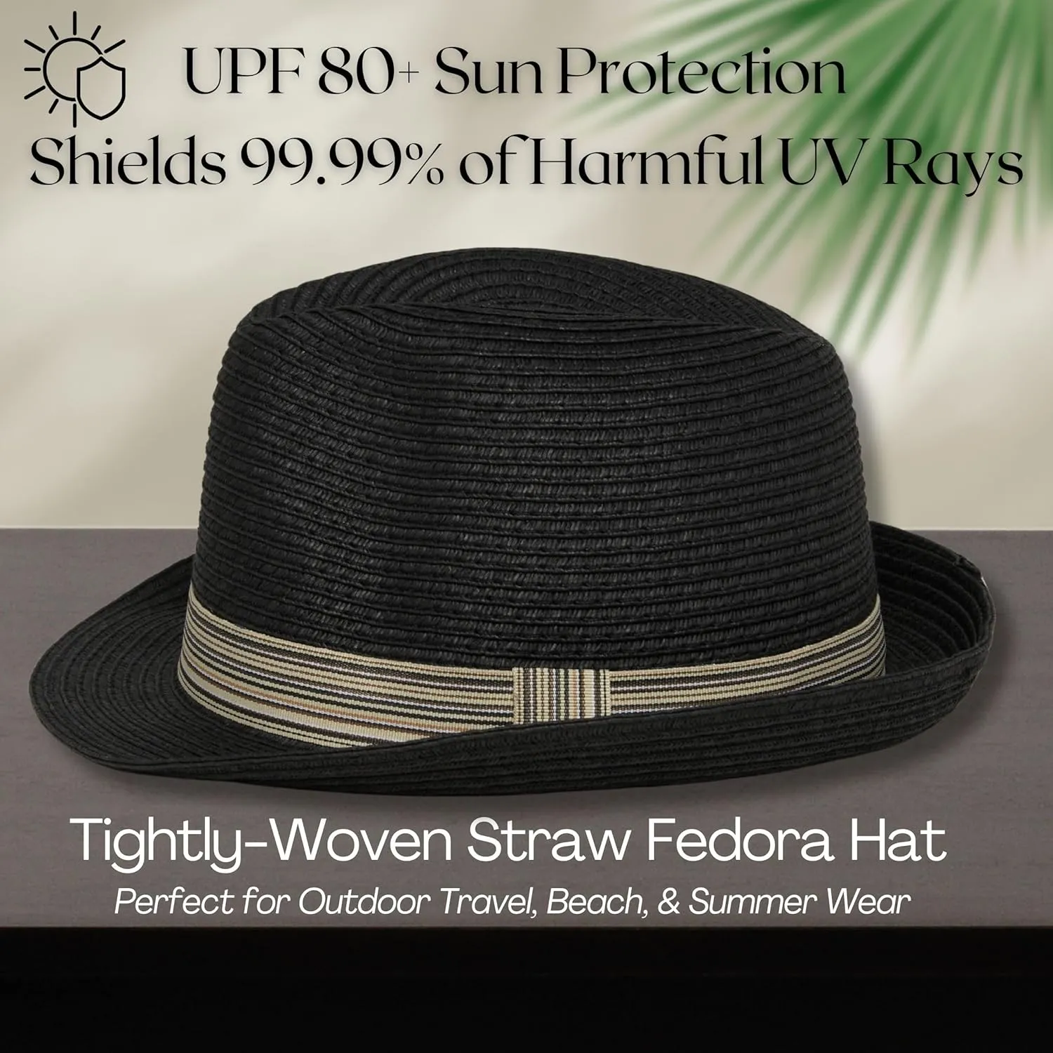Funky Junque Straw Fedora Hat Beach Summer Short Brim Packable Sun Trilby Unisex UPF 50 