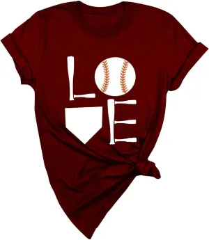 GIERIDUC Baseball Game Day Tshirt Women Funny Letter Print Baseball Mom Shirt Vintage Graphic Tee Casual Short Sleeve Tops
