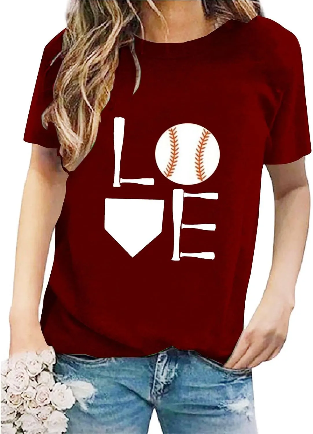 GIERIDUC Baseball Game Day Tshirt Women Funny Letter Print Baseball Mom Shirt Vintage Graphic Tee Casual Short Sleeve Tops
