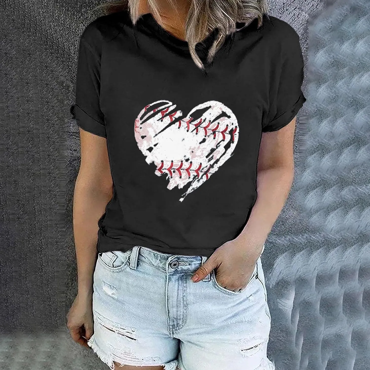 GIERIDUC Womens Baseball Shirt Raglan Short Sleeve Crewneck Football T Shirts Summer Casual Loose Baseball Mom Tees Tops