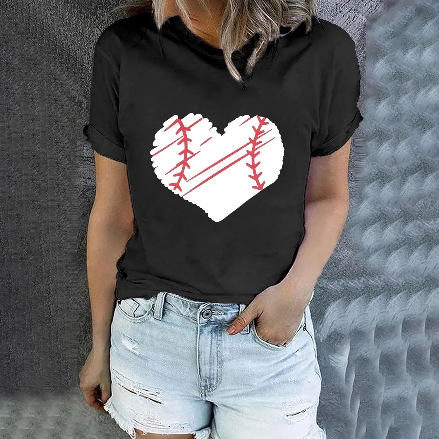 GIERIDUC Womens Baseball Shirt Raglan Short Sleeve Crewneck Football T Shirts Summer Casual Loose Baseball Mom Tees Tops
