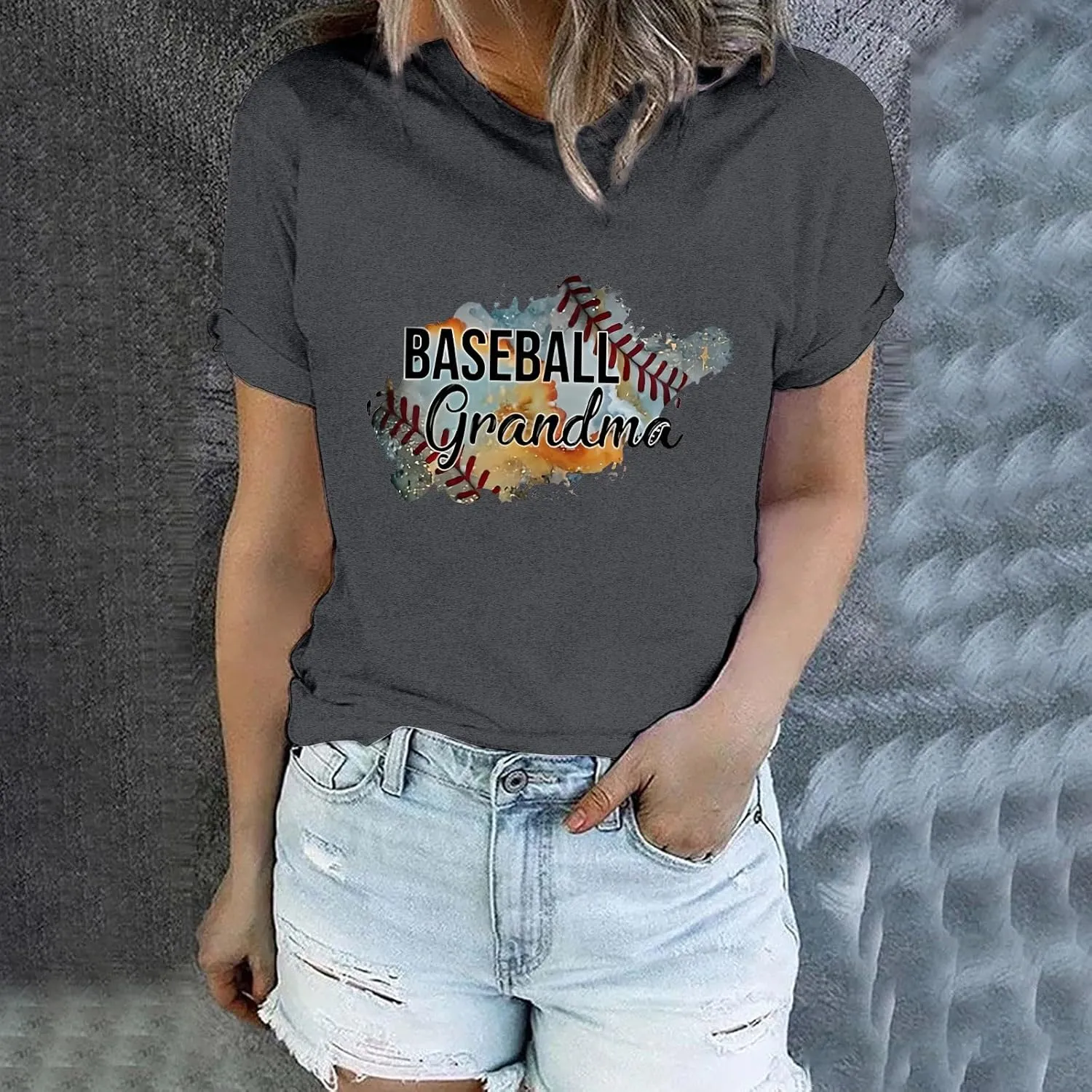 GIERIDUC Womens Baseball Shirt Raglan Short Sleeve Crewneck Football T Shirts Summer Casual Loose Baseball Mom Tees Tops