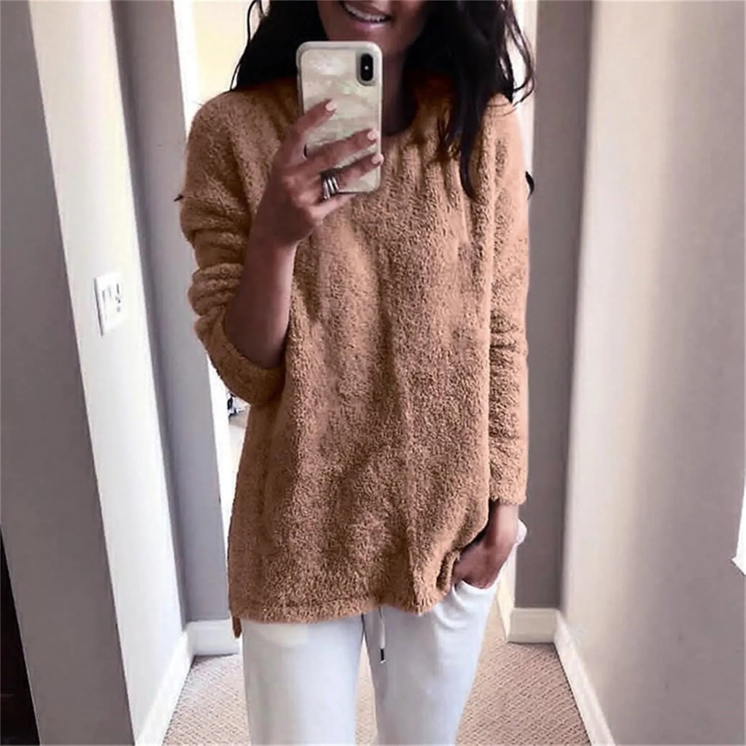 GIERIDUC Women's Long Sweatshirt Oversized Crewneck Long Sleeve Fuzzy Knit Casual Chunky Warm Fall Pullover Trendy Outfits