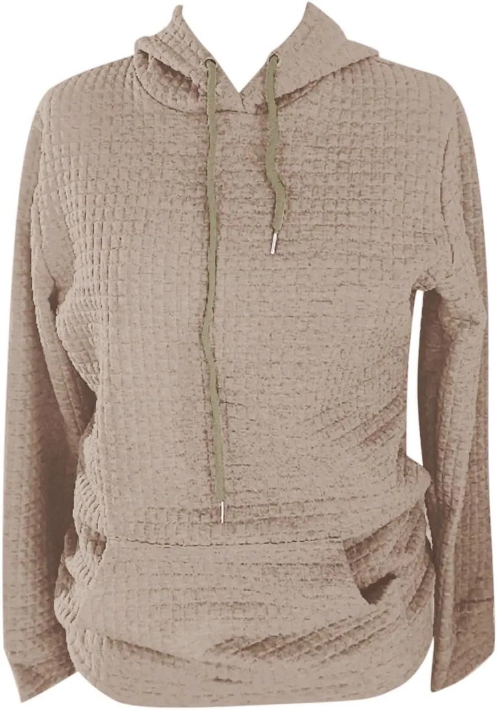 GIERIDUC Womens Oversized Hoodies Fall Winter Casual Waffle Plaid Sweatshirt Pockets Long Sleeve Drawstring Hooded Pullover