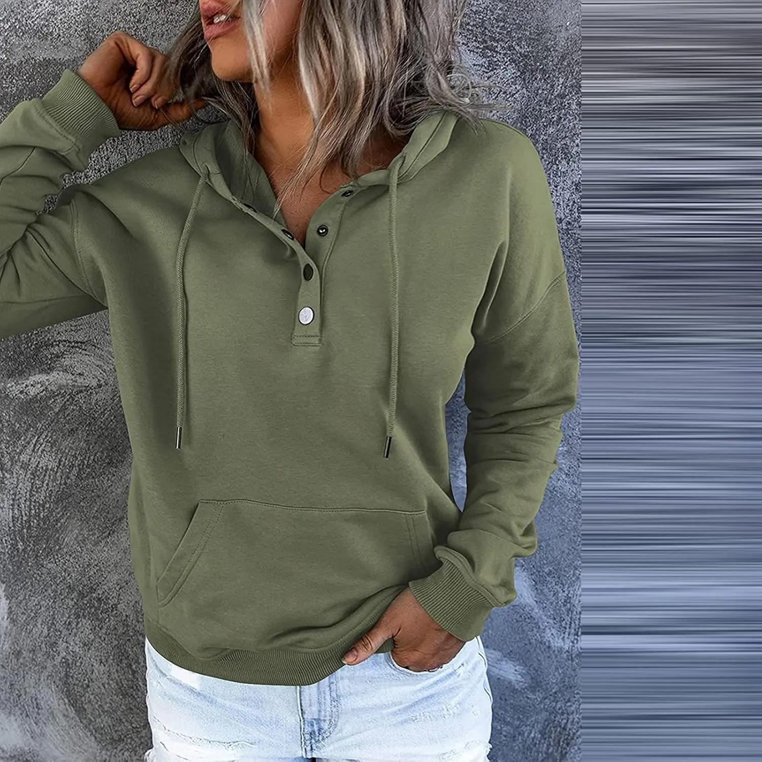 GIERIDUC Womens Sweatshirt Casual Lapel Collar Long Sleeve Henley Button V Neck Loose Pullover 2024 Trendy Fall Outfits Tops