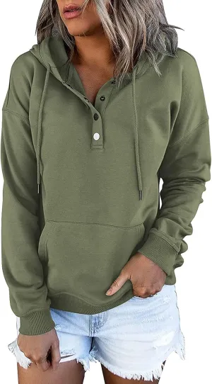 GIERIDUC Womens Sweatshirt Casual Lapel Collar Long Sleeve Henley Button V Neck Loose Pullover 2024 Trendy Fall Outfits Tops