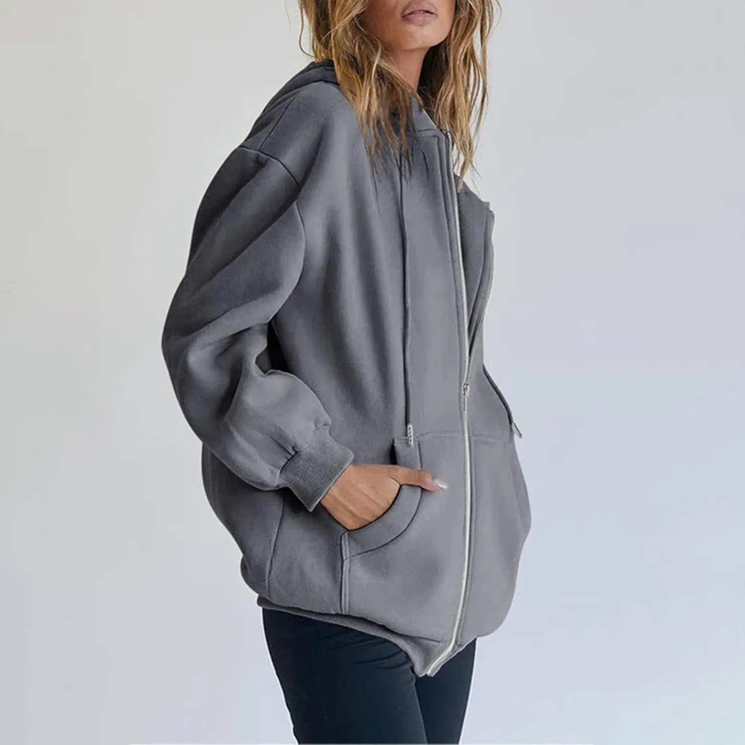 GIERIDUC Womens Zip Up Hoodies Long Sleeve Fall Oversized Sweatshirts Fleece Y2K Jacket with Pockets Trendy Fashion Clothes