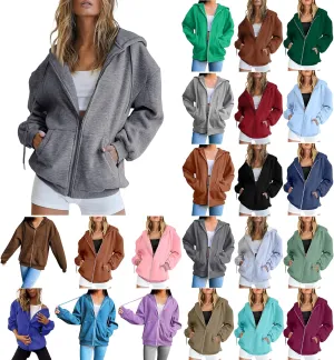 GIERIDUC Womens Zip Up Hoodies Long Sleeve Fall Oversized Sweatshirts Fleece Y2K Jacket with Pockets Trendy Fashion Clothes