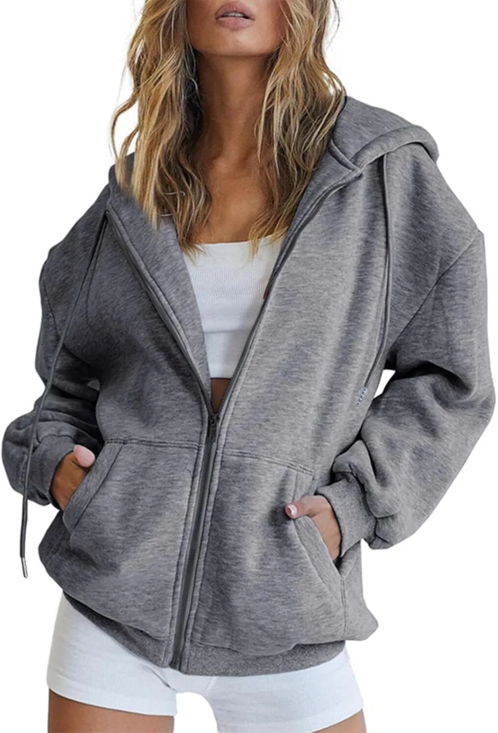 GIERIDUC Womens Zip Up Hoodies Long Sleeve Fall Oversized Sweatshirts Fleece Y2K Jacket with Pockets Trendy Fashion Clothes