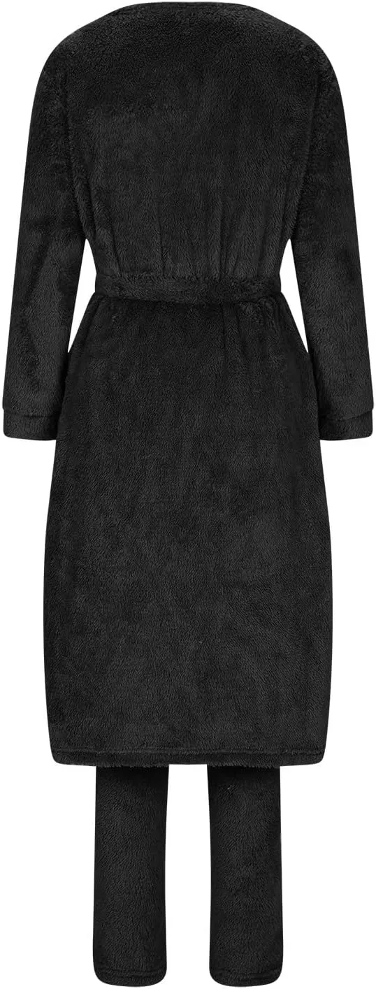HGps8w 3 Piece Lounge Sets for Women Fuzzy Fleece Pajamas, Long Open Front Cardigan & Crop Tank Top & Long Pants Sleepwear